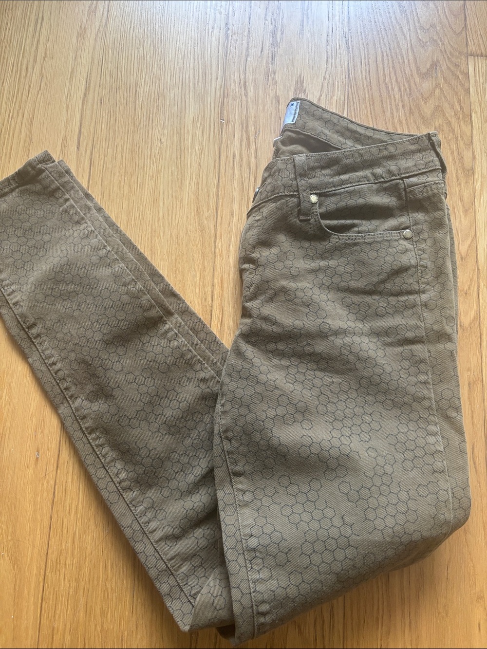 PAIGE Olive Brown Hex-Pattern Skinny Jeans